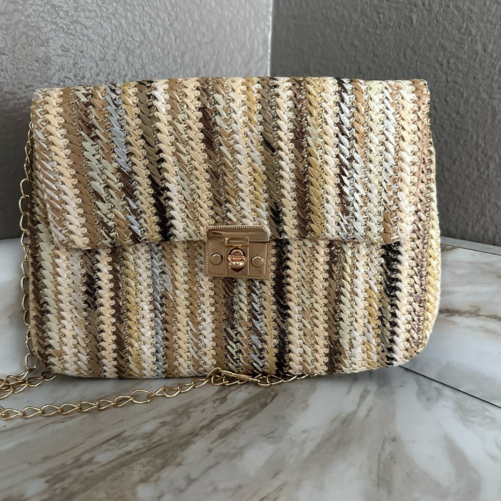 Elegant Woven Chain Shoulder Bag - Gold/Brown & Bright colors. 2 bags, 1 price.